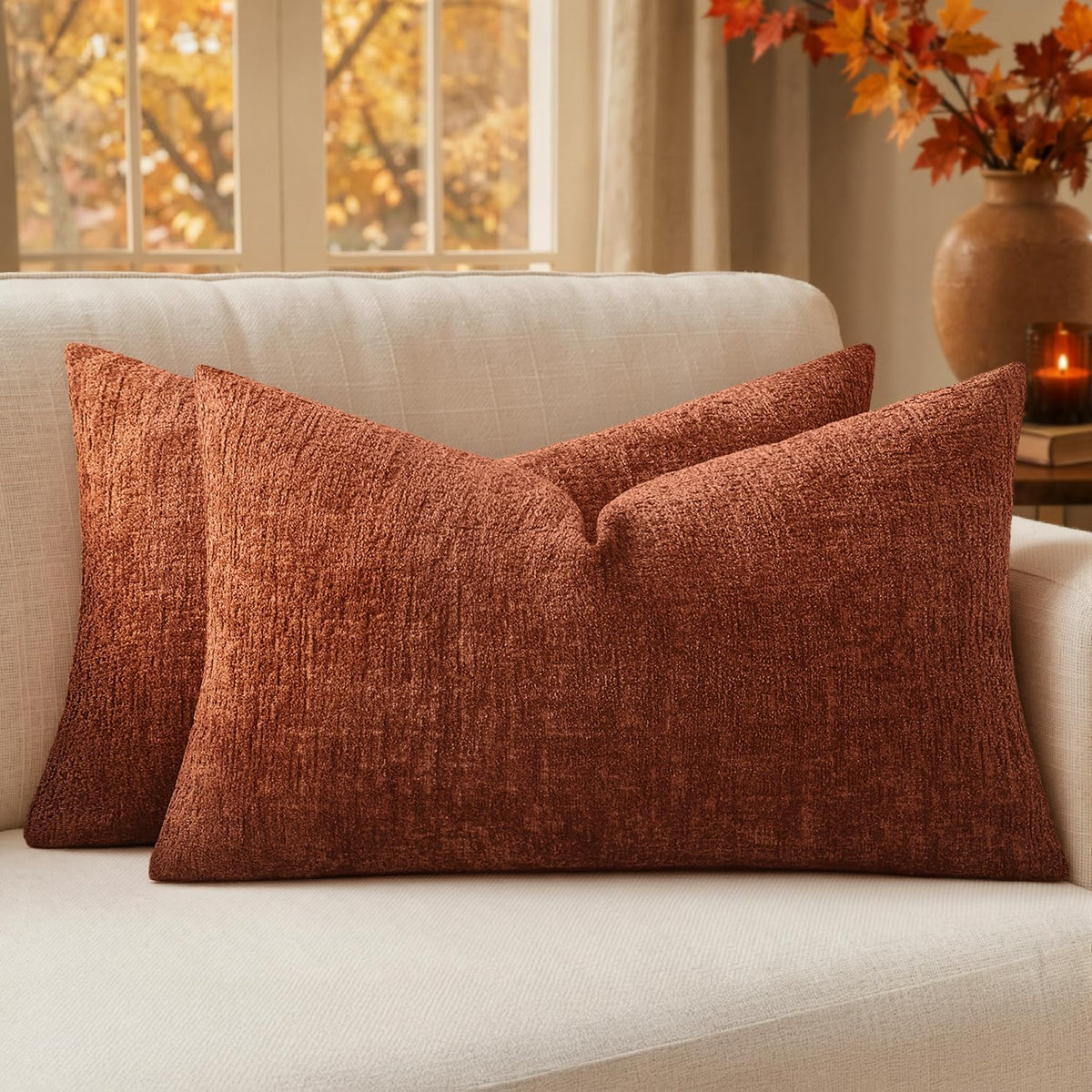 MIULEE Couch Pillow Covers Textured Chenille Home Decor 20x20 Navy Blue