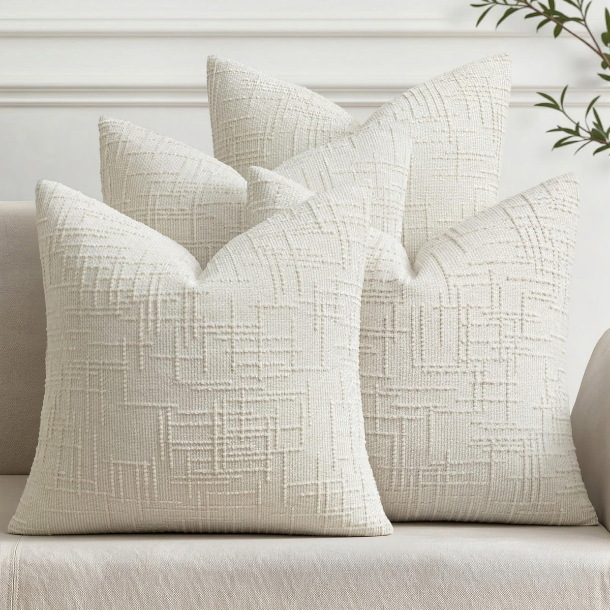 MIULEE Texture Chenille Decorative Throw Pillow Covers Neutral Beige 18x18