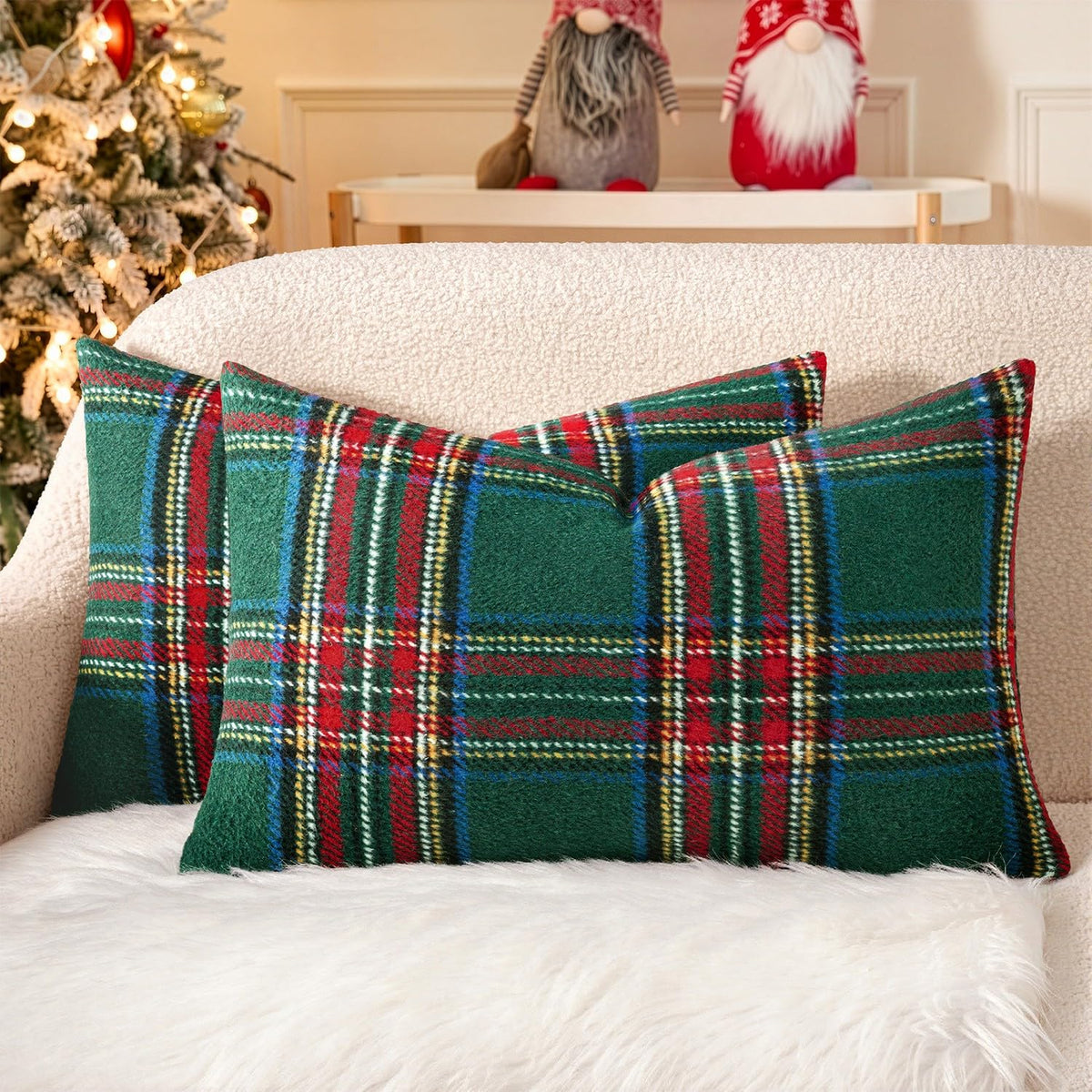 MIULEE Fall Plaid Decorative Pillow Covers Set of 2 18x18 Rust