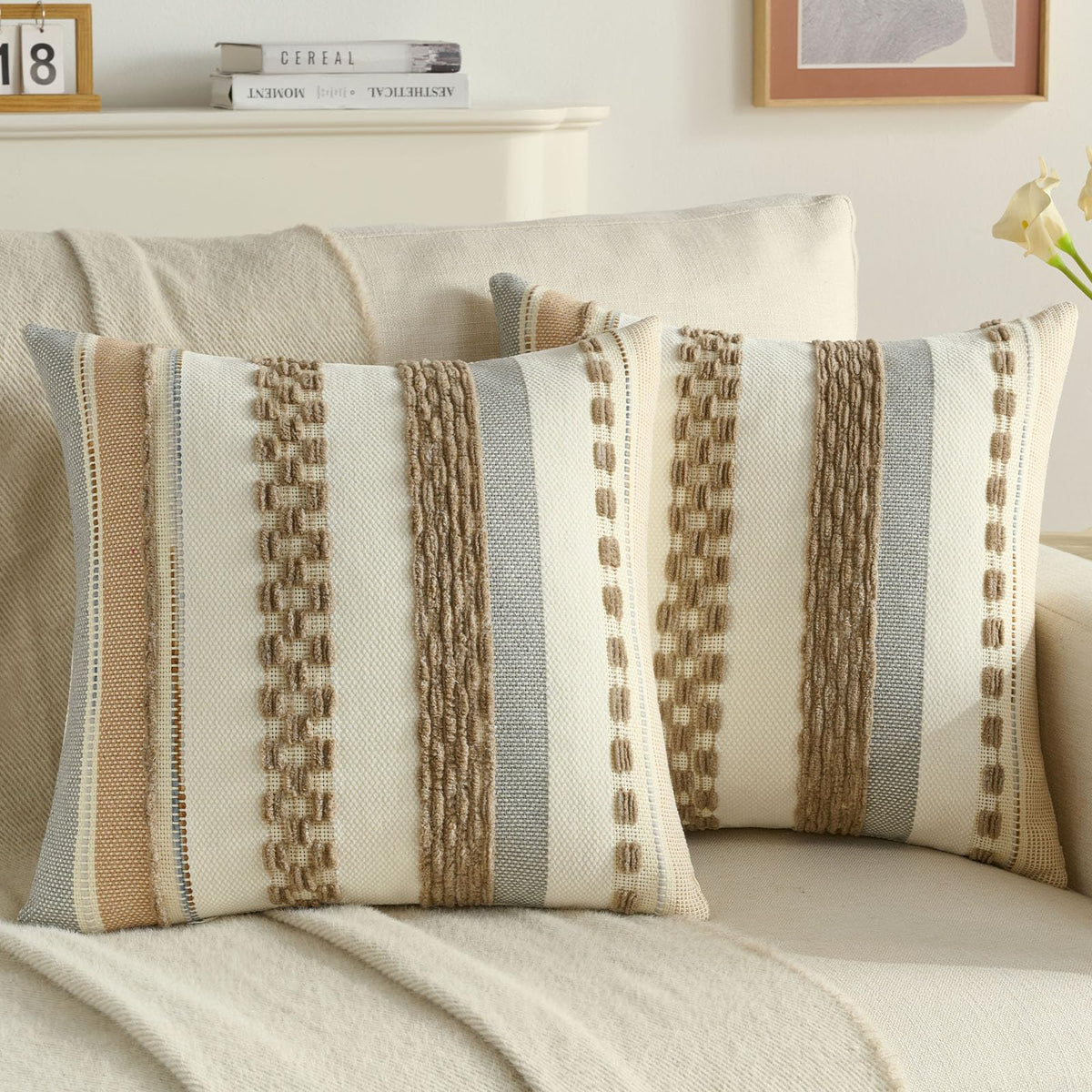 FUTEI Pack of 2 Chenille Throw Pillow Covers 45 x 45 cm,Teal