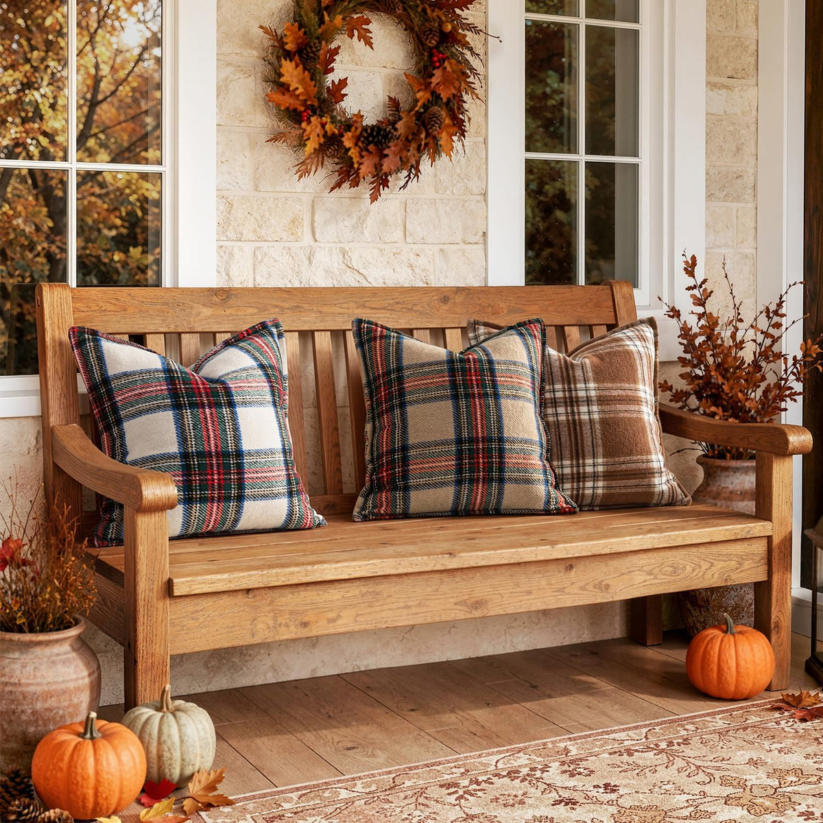 MIULEE Fall Plaid Pillow Covers 18x18 Khaki Fall Decorations for Home