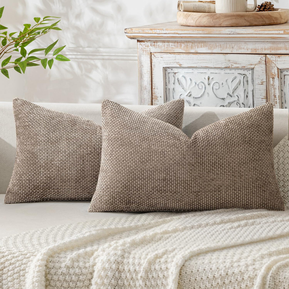 MIULEE Decorative Couch Throw Pillow Covers 20x20 Inch Neutral Beige 2 Pack