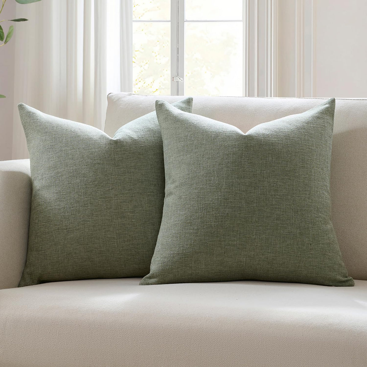 Meekio Linen Blend Throw Pillow Covers 20x20 Set of 2, Ivory