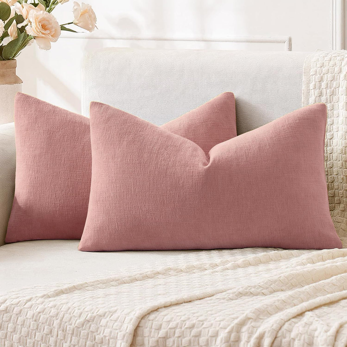 MIULEE Sage Green Chenille Couch Throw Pillow Covers, 18x18