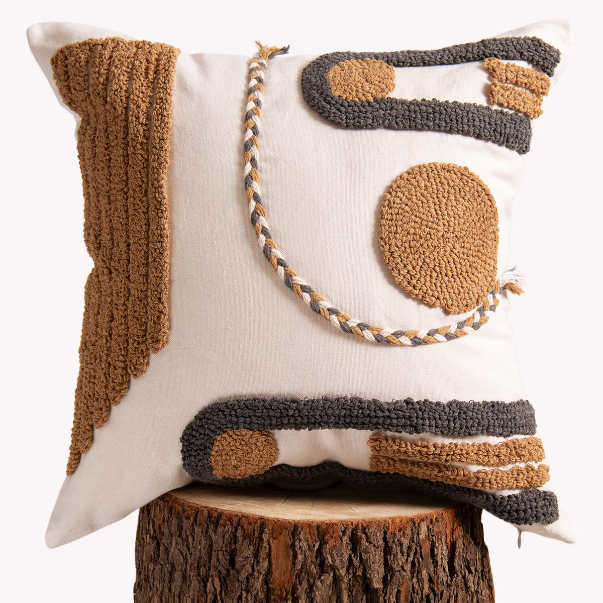 lifein 18x18 Pillow Covers-Throw Pillow Covers Boho Couch Pillows Embroidered Decorative Accent Pillows Mid Century Textured Pillowcases for Couch Sofa Living Room Bed (Olive Green and Cream)