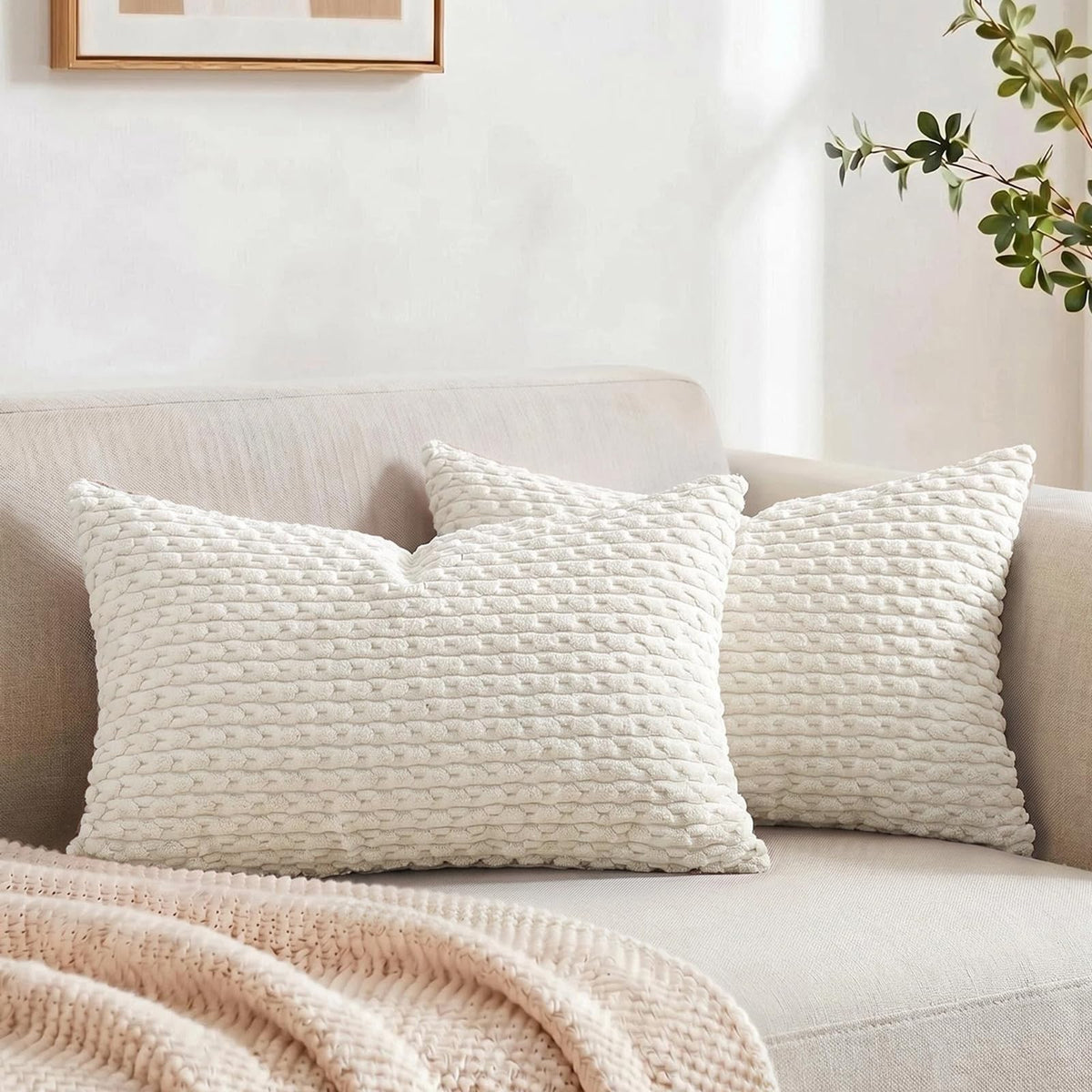 Fancy Homi 2 Packs Blush Pink Decorative Throw Pillow Covers 18x18 Inch for Couch Bed Sofa, Modern Farmhouse Boho Home Decor, Soft Cute Plush Corduroy Cushion Case 45x45 cm