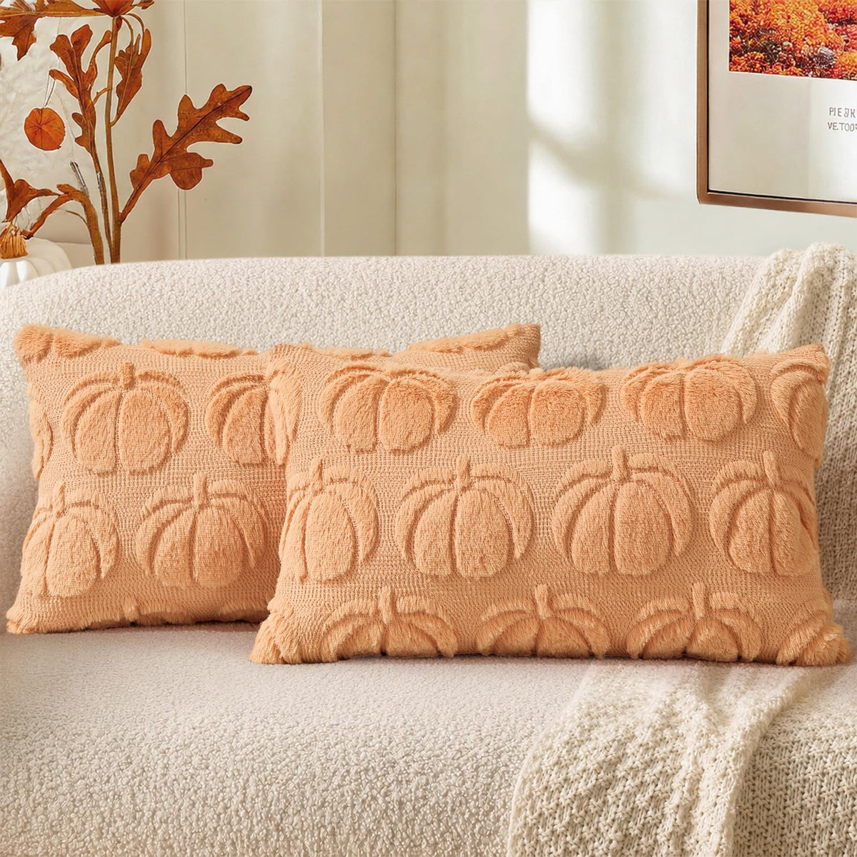 decorUhome Beige Bow Cute Girl Faux Fur Throw Pillow Covers 18x18 Set of 2
