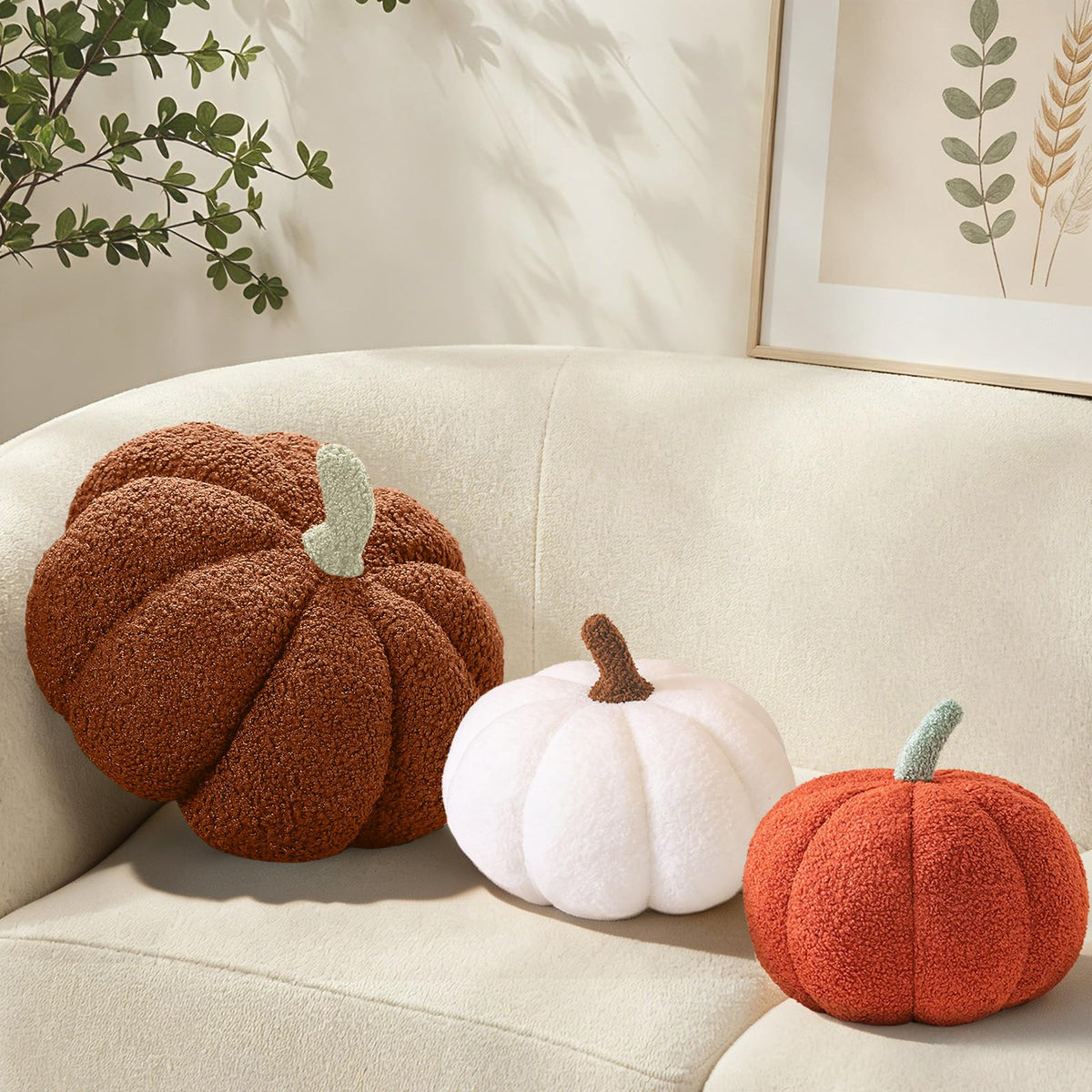 Pumpkin Pillows Fall Decor Dark Green Plush Sherpa Pumpkin Decor Pillow for Couch Bed Home Halloween Thanksgiving Party,11.02 inch