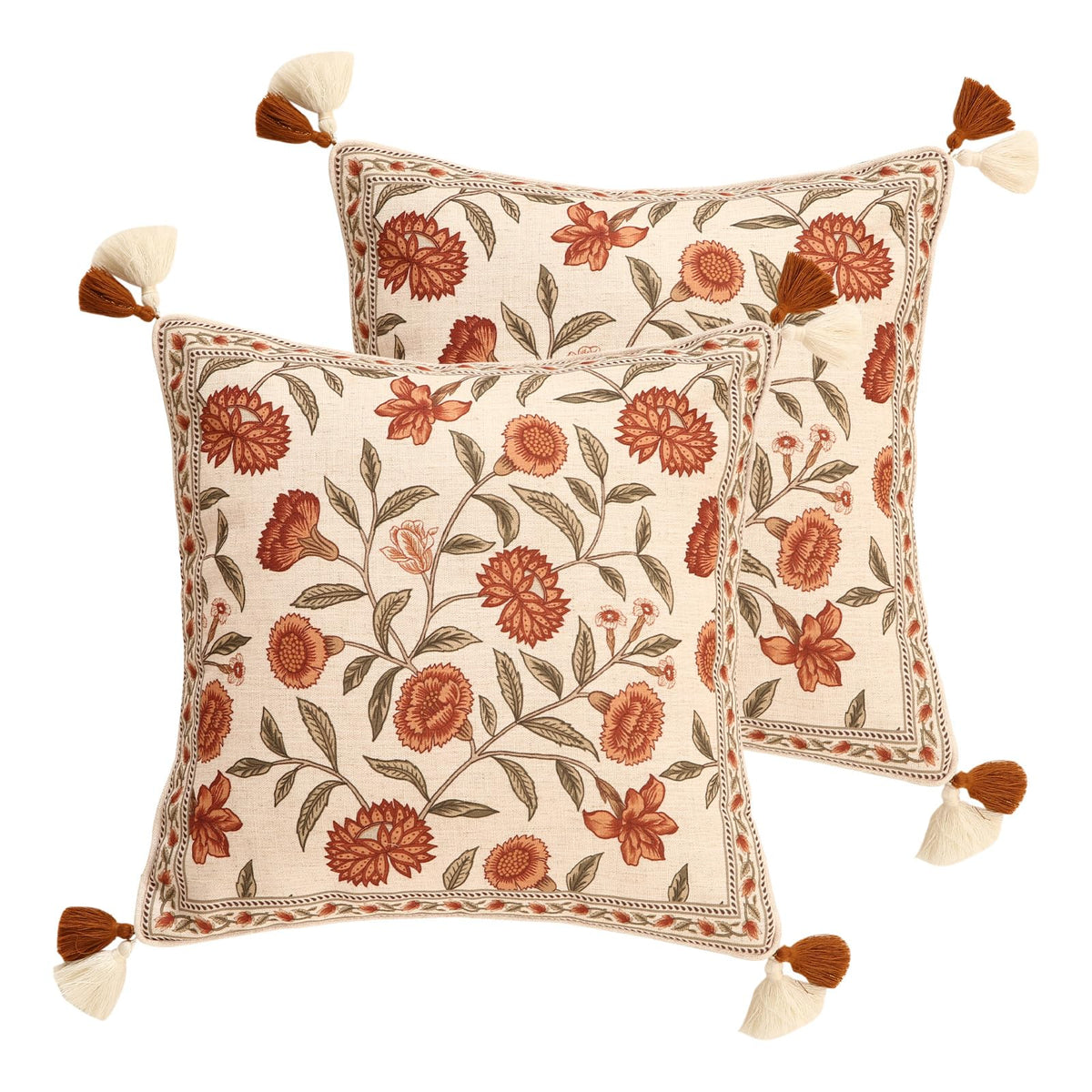 ISAENNE Vintage Elegant Linen Square Throw Pillow Cover,18"x18"-Albano A