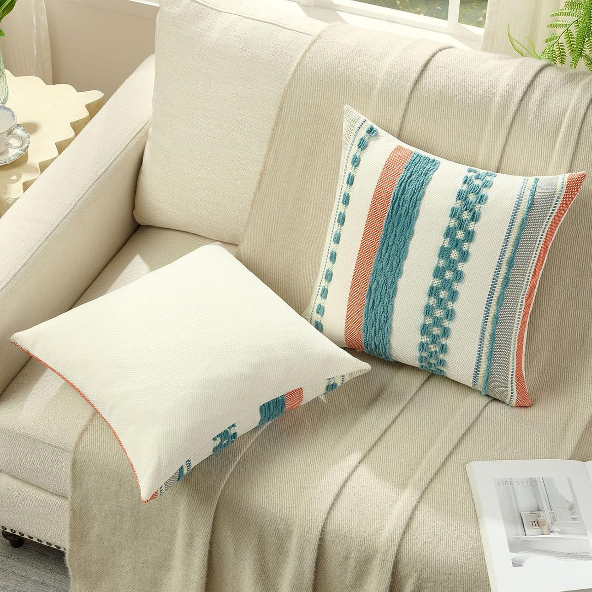 FUTEI Pack of 2 Chenille Throw Pillow Covers 45 x 45 cm,Teal