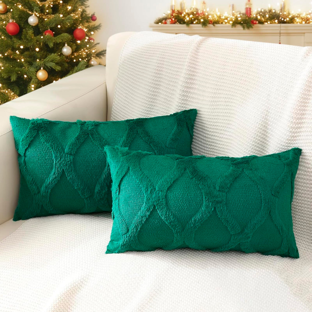 decorUhome Fall Throw Pillow Covers 18x18 Inch Set of 2, Soft Plush Faux Fur Wool Rust Couch Pillow Covers, Decorative Neutral Pillow Cases for Bed Sofa Living Room Home Decor