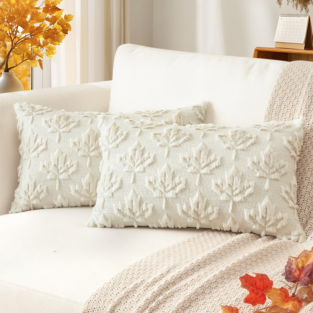 Artscope Maple Leaf Fall Pillow Covers 18 x 18 Set of 2 Decorative Autumn Harvest Holiday Throw Pillow Cases Soft Plush Faux Fur Couch Cushion Case for Farmhouse Sofa Bed Room Home Decor-Rust