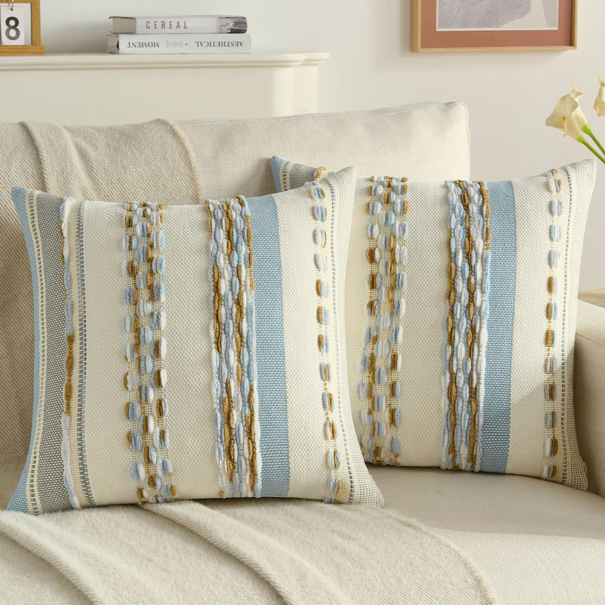 FUTEI Pack of 2 Chenille Throw Pillow Covers 45 x 45 cm,Teal
