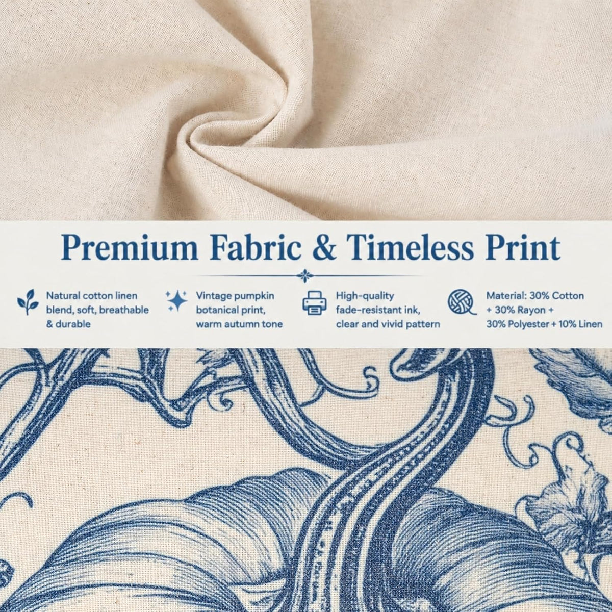 GEEORY Fall Pumpkin Throw Pillow Covers Set of 2, Navy Blue Toile 18x18