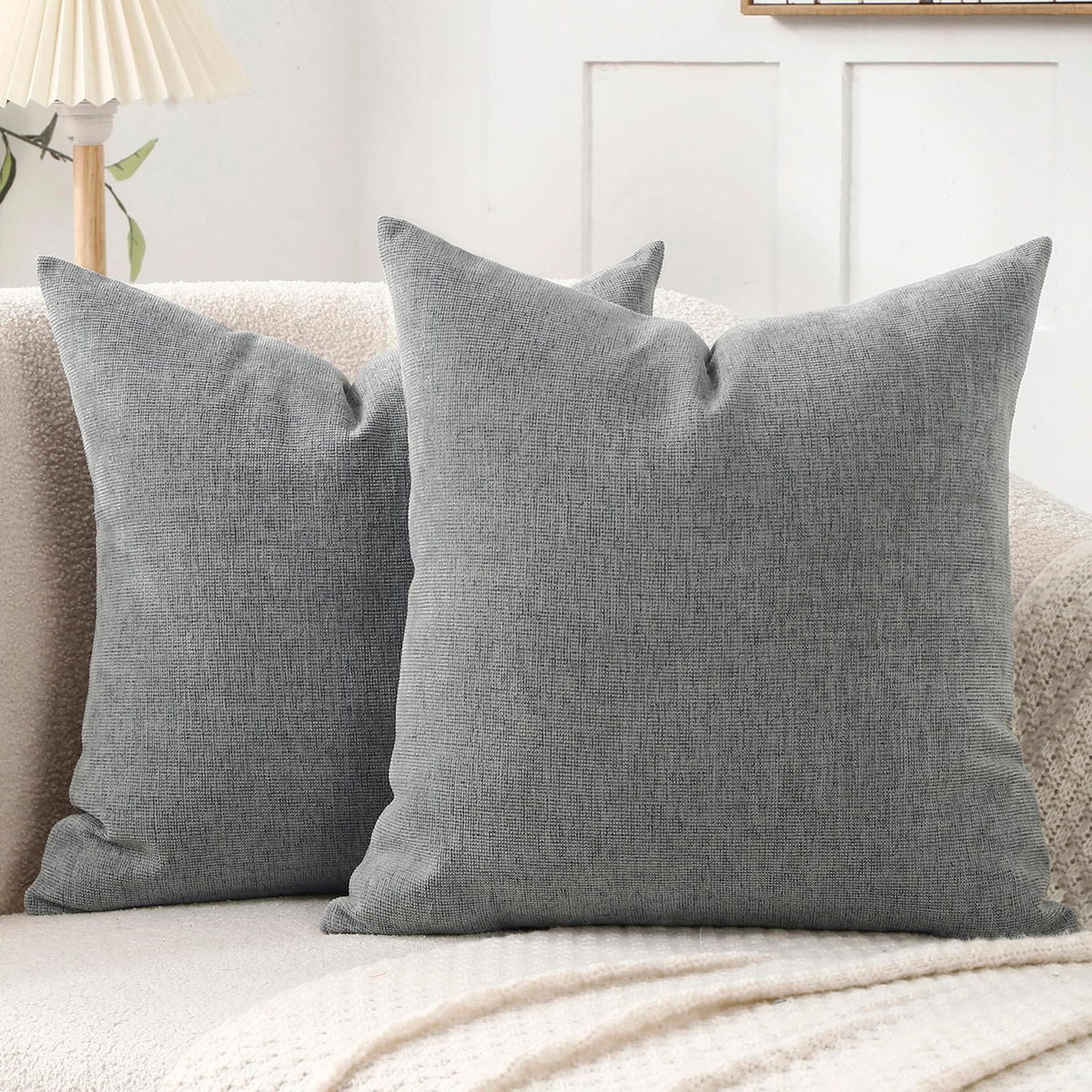 Jepeak Decorative Chenille Throw Pillow Covers, 18x18 Pack of 2 Steel Blue