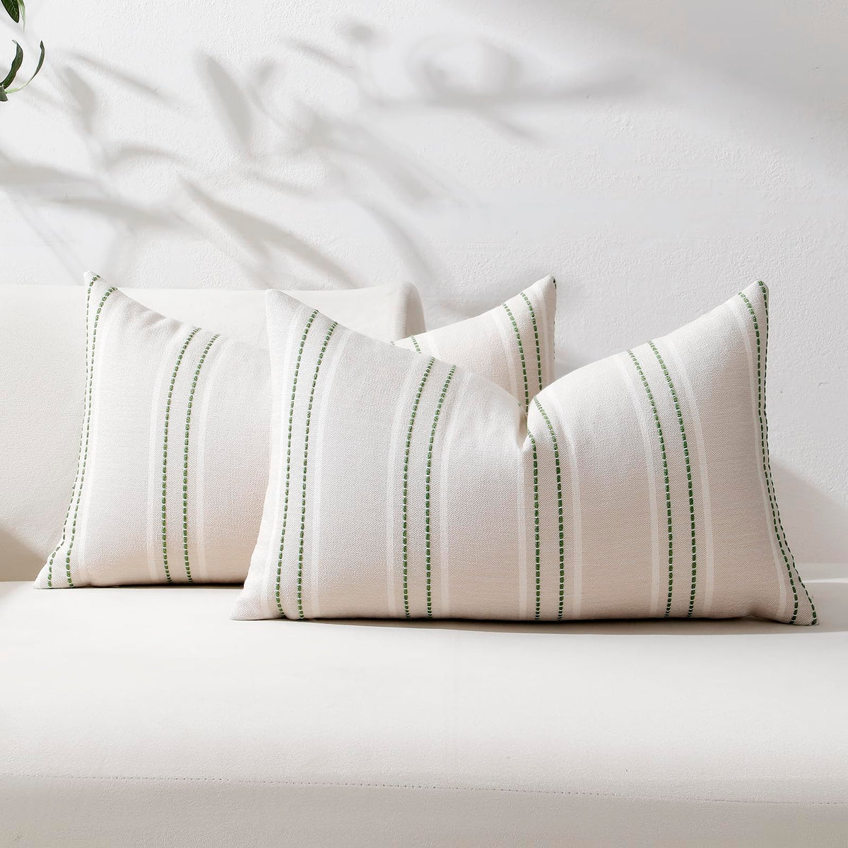 Hckot Sage Green Throw Pillow Covers 20x20 Set of 2 Striped Pillow Covers