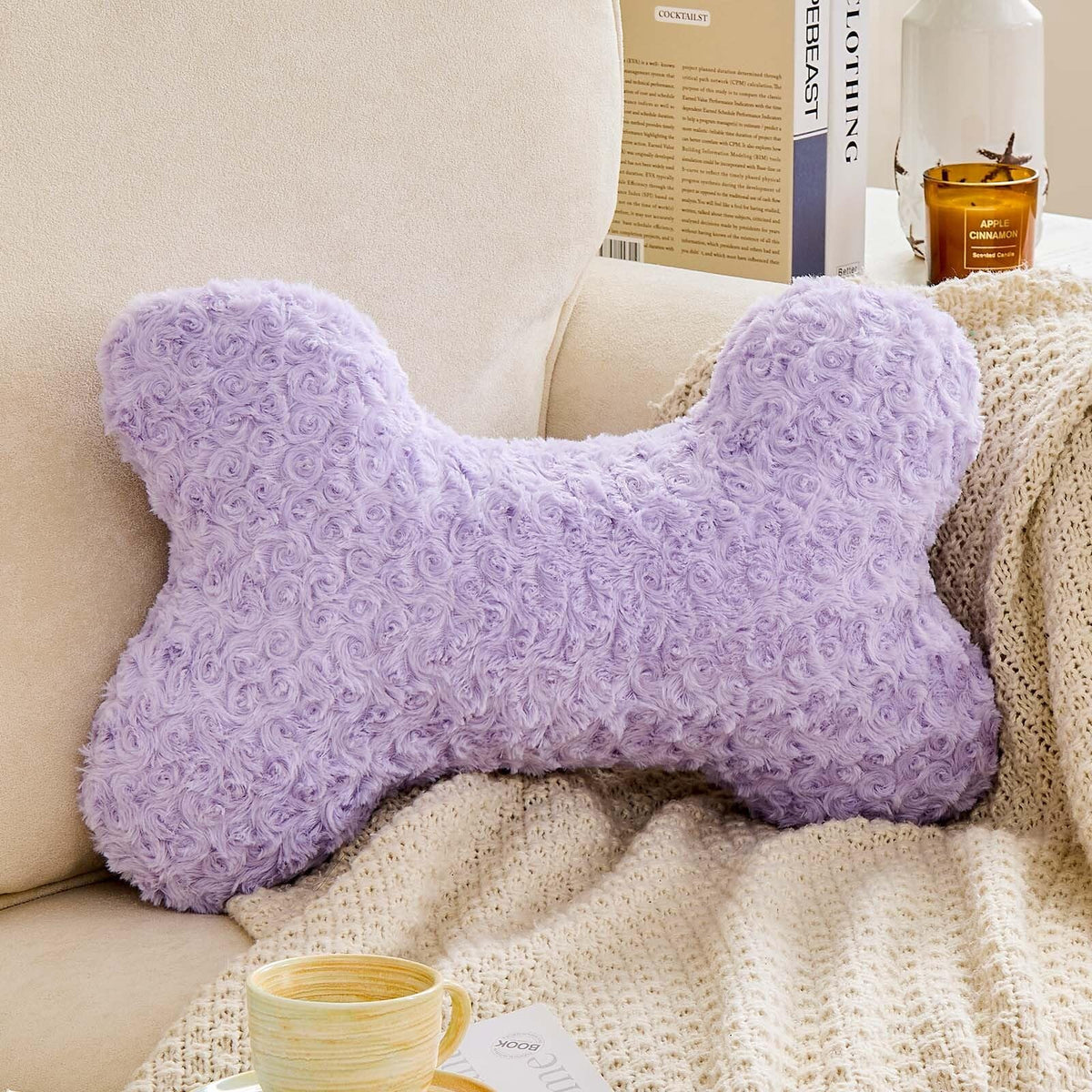 Bone Pillow Cute Bone Shaped Decorative Throw Pillows Aesthetic Home Decor Pillow Pet Pillow Plush Cushion for Bed (Cream, 15 Inch)