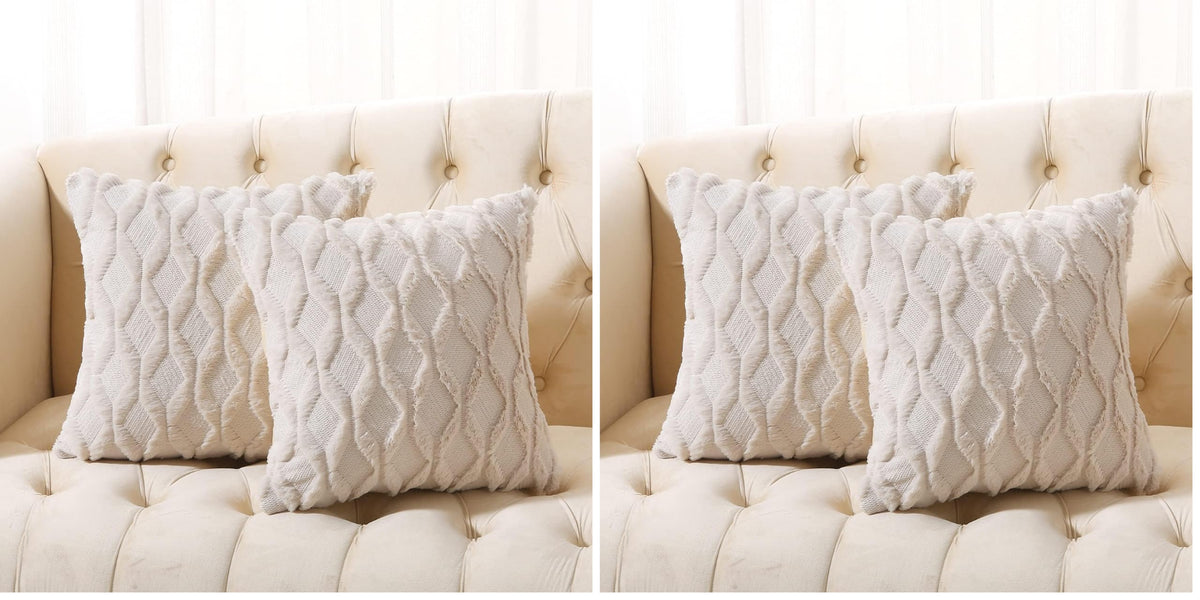 Volcanics Pack of 2 Faux Wool Light Brown Throw Pillow Covers 20x20 Inch