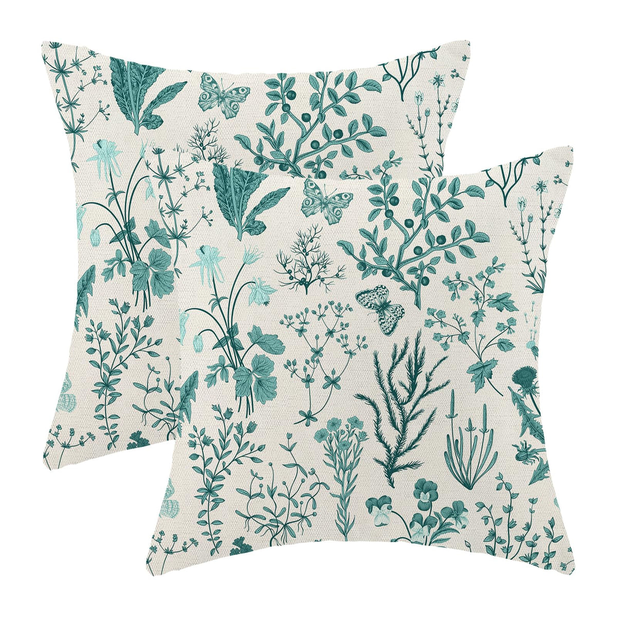 AEIOAE Spring Pillow Covers 18x18 Inch Set of 2,Blue Teal Wild Flower Plant Throw Pillows Case,Seasonal Floral Outdoor Decorative Square Linen Farmhouse Decor Cushion Covers for Home Sofa Bed Couch