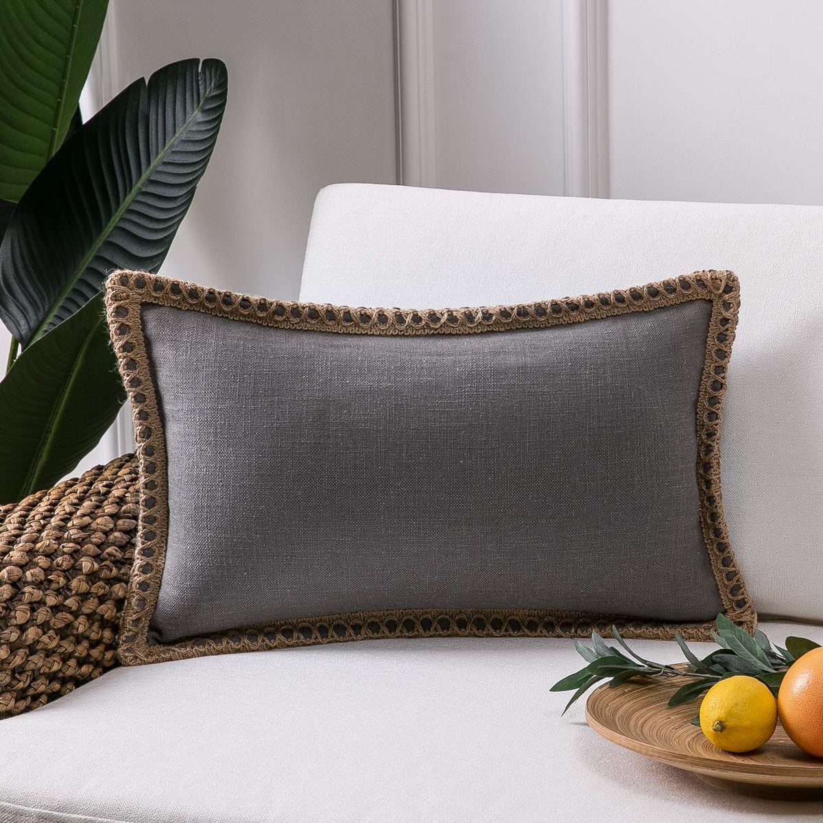 Phantoscope Pack of 2 Coastal Aqua Pillow Covers 18x18, Textured Polyester with Rope Trim, Fade Resistant Vintage Turquoise Blue Decorative Cushion Cases, Hidden Zipper, Farmhouse Boho Beach Decor