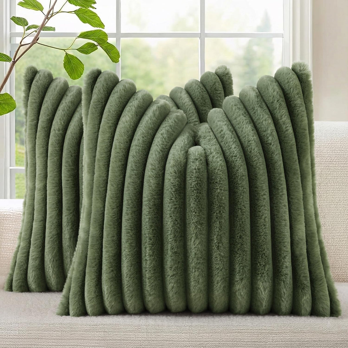 decorUhome Fall Faux Fur Throw Pillow Covers 18x18 Set of 2 Brown White