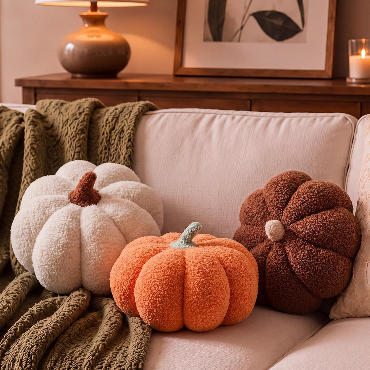 Juexica 3 Pcs Stuffed Pumpkin Pillows Fall Decor Cushions,Autumn Warm