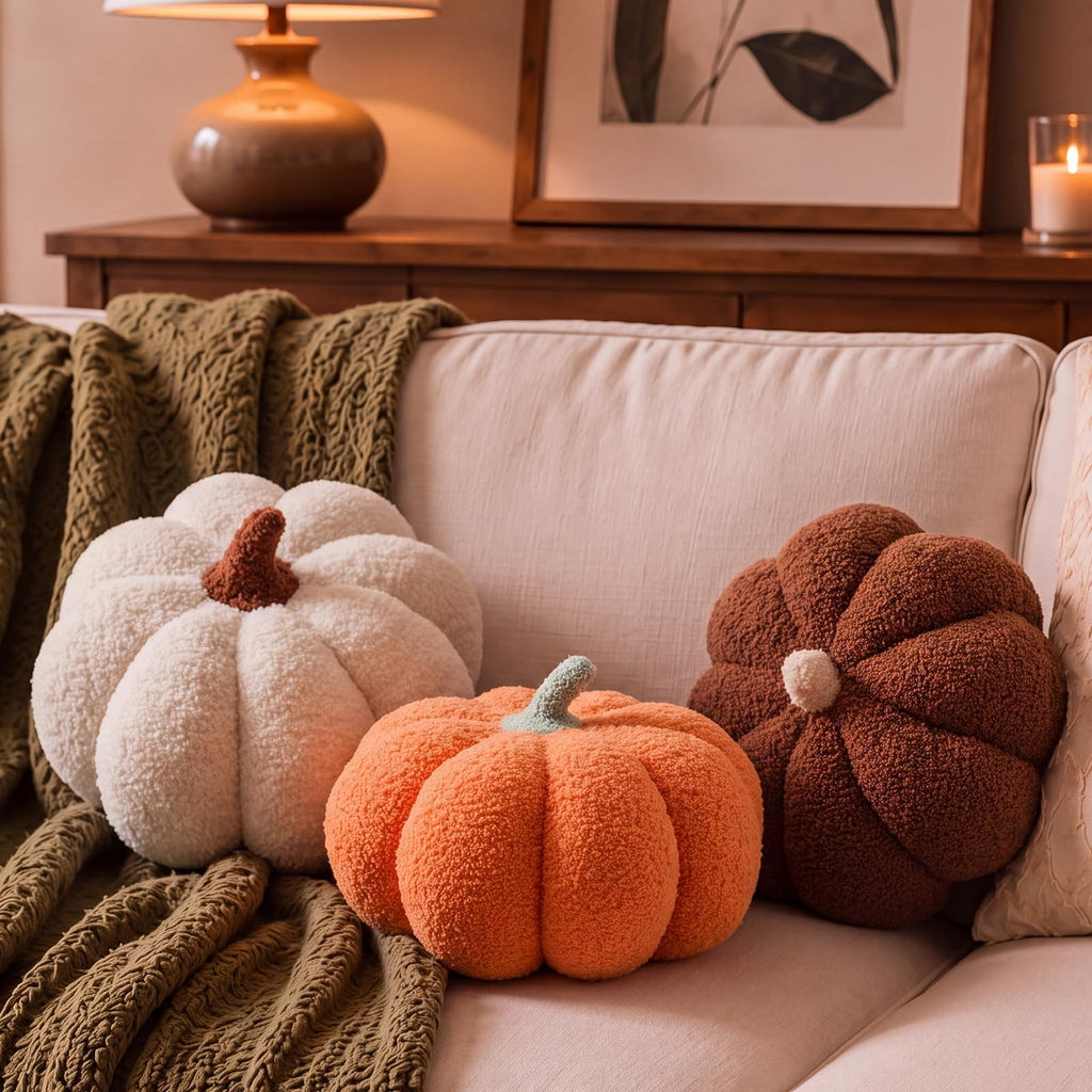 Juexica 3 Pcs Stuffed Pumpkin Pillows Fall Decor Cushions,Autumn Warm