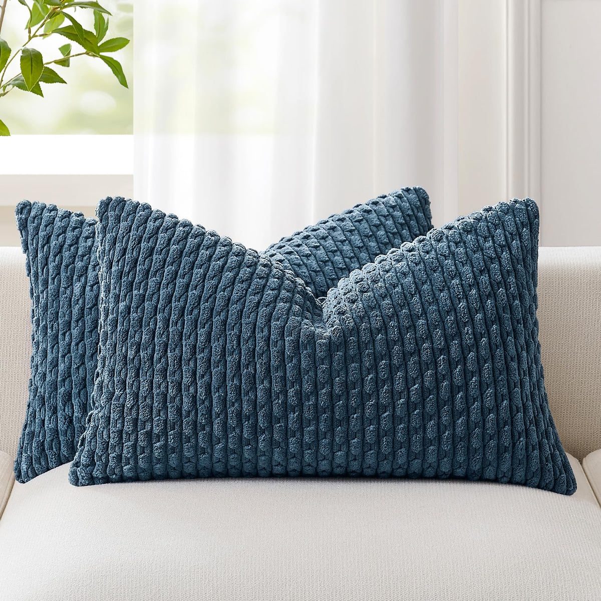 Kevin Textile Soft Corduroy 18x18 Inch Pillow Covers 2 Pack, Dark Green