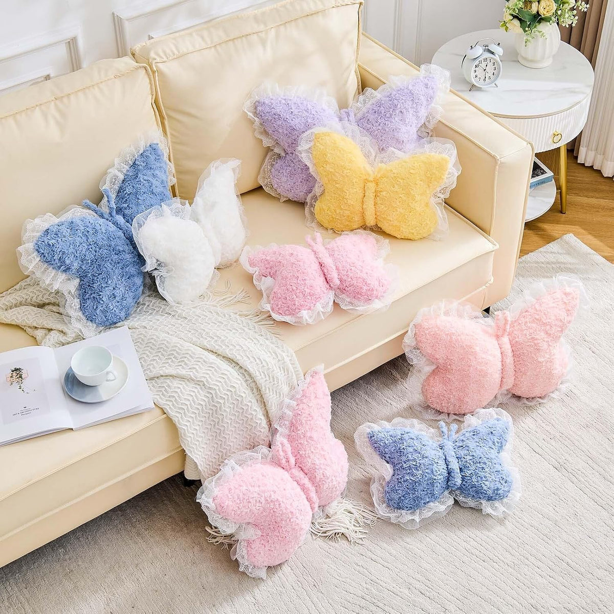XVTRU Butterfly Pillow Decorative Pillows for Bed 15" Pink Cute Pillow