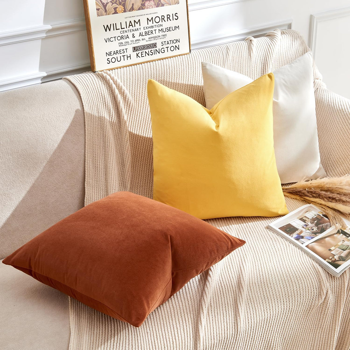 Throw Pillow Covers Rust Set of 2 18x18 Inch Pillow Covers, Soft Velvet Fall Decorative Cases for Couch Sofa Bed, Home Boho Decor, Modern Farmhouse Cushion Covers