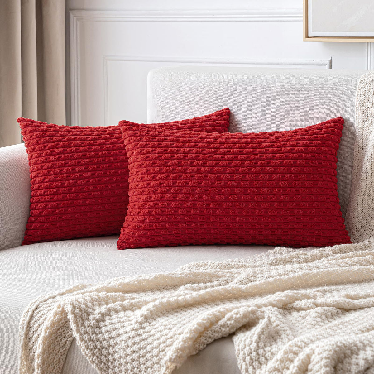 MIULEE Decorative Throw Pillow Covers 20x20 Sage Green Textured Corduroy