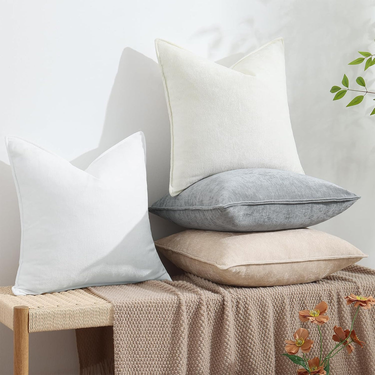 decorUhome Chenille Ultimate Gray Throw Pillow Covers 18x18 Set of 2