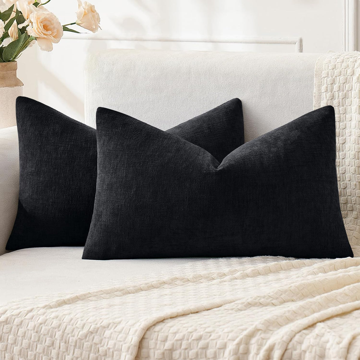 MIULEE Sage Green Chenille Couch Throw Pillow Covers, 18x18