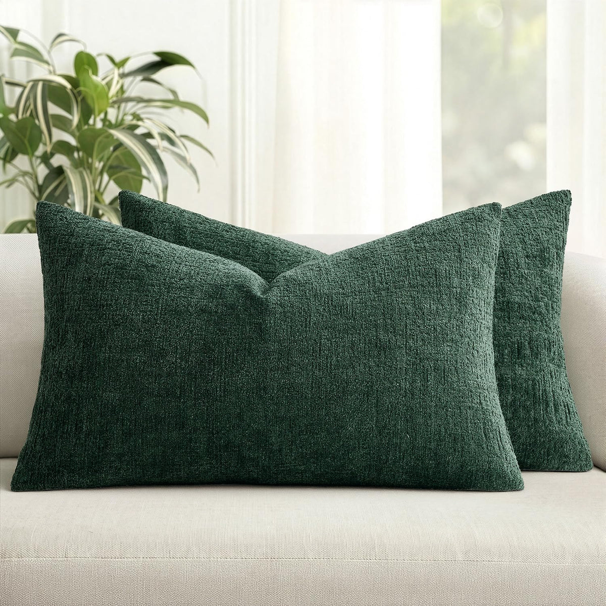 MIULEE Couch Pillow Covers Textured Chenille Home Decor 20x20 Navy Blue