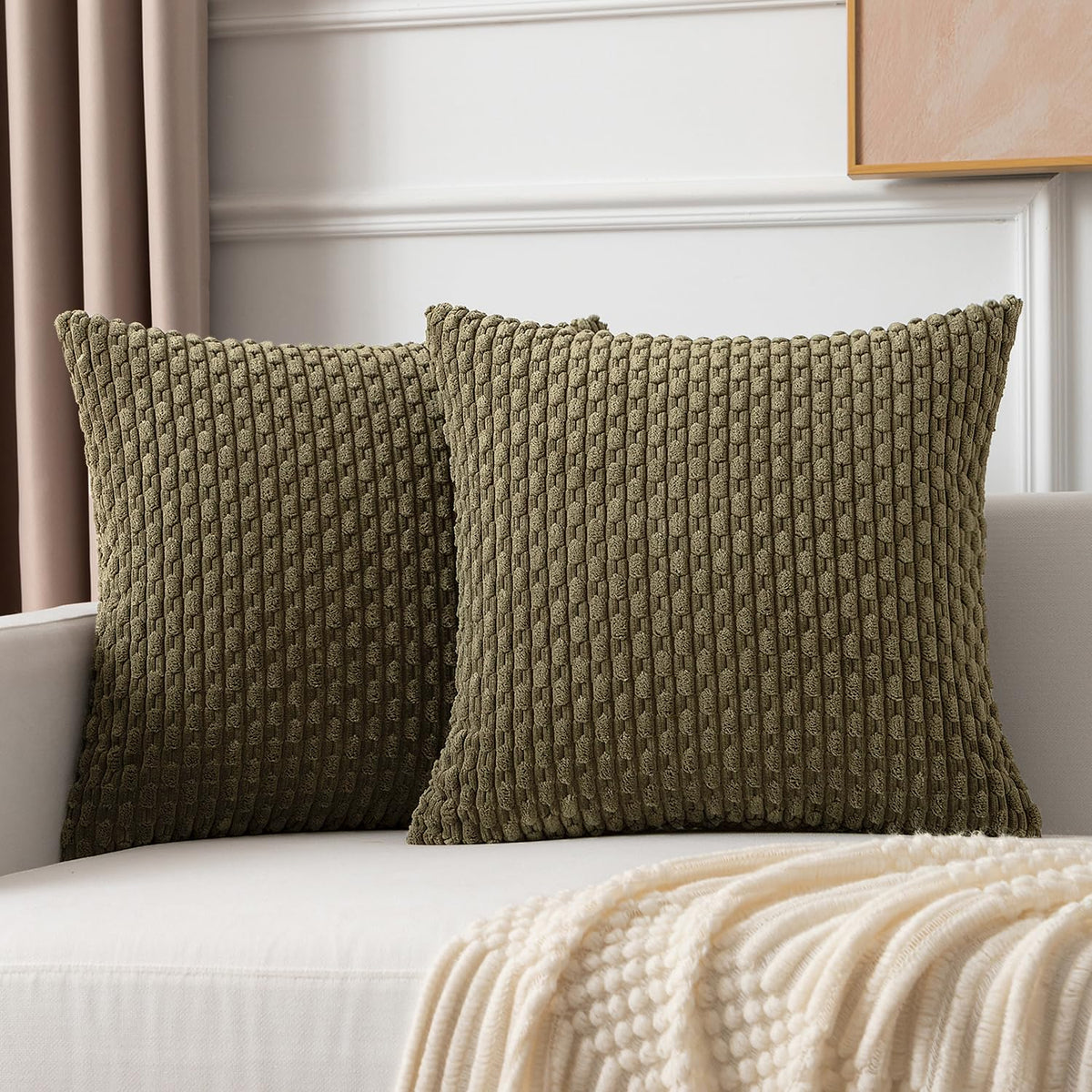 Kevin Textile Soft Corduroy 18x18 Inch Pillow Covers 2 Pack, Dark Green