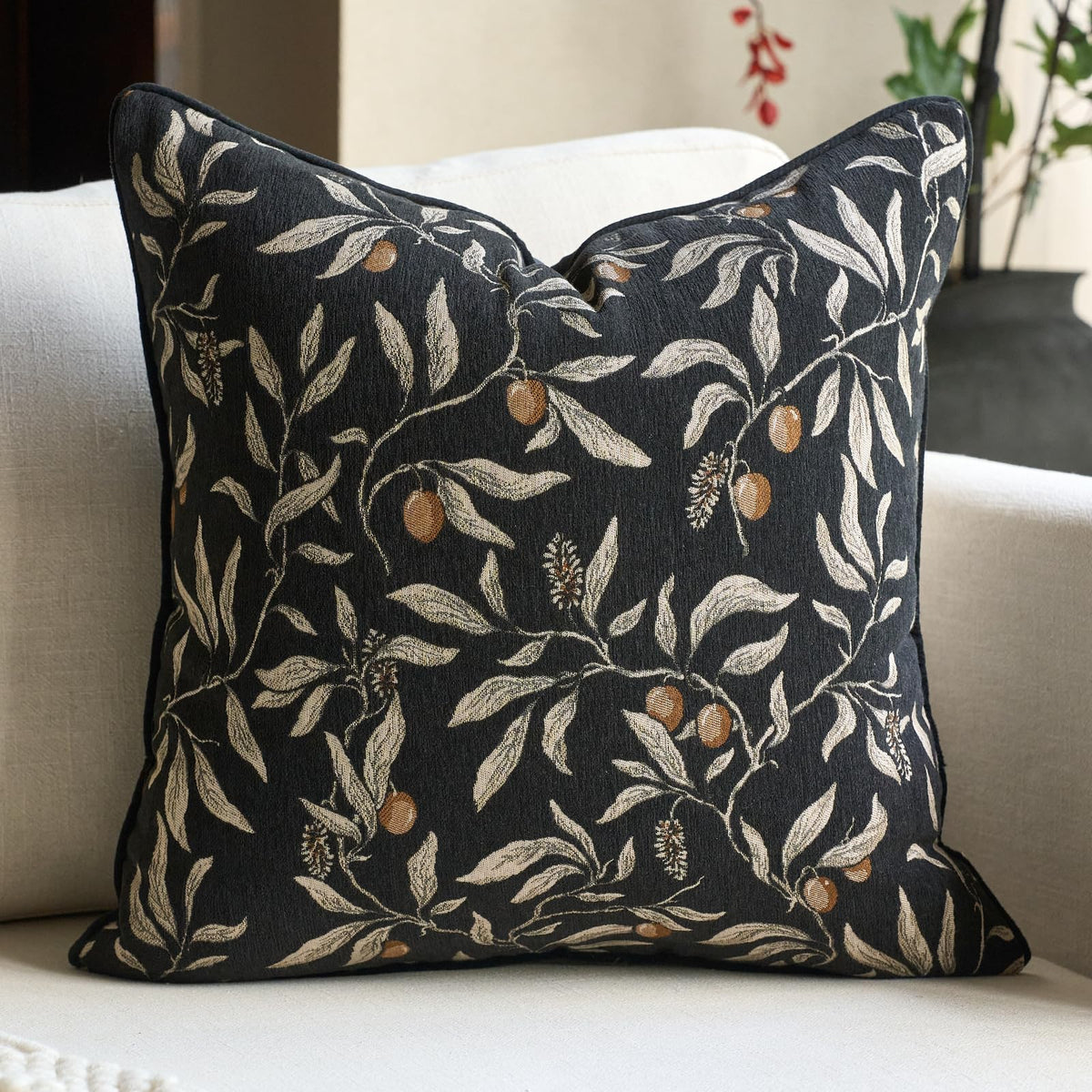 Alerfa Green Floral Throw Pillow Cover 18 x 18 Inch Sqaure Luxury Decorative Pillow Cover for Couch Living Room Bedroom
