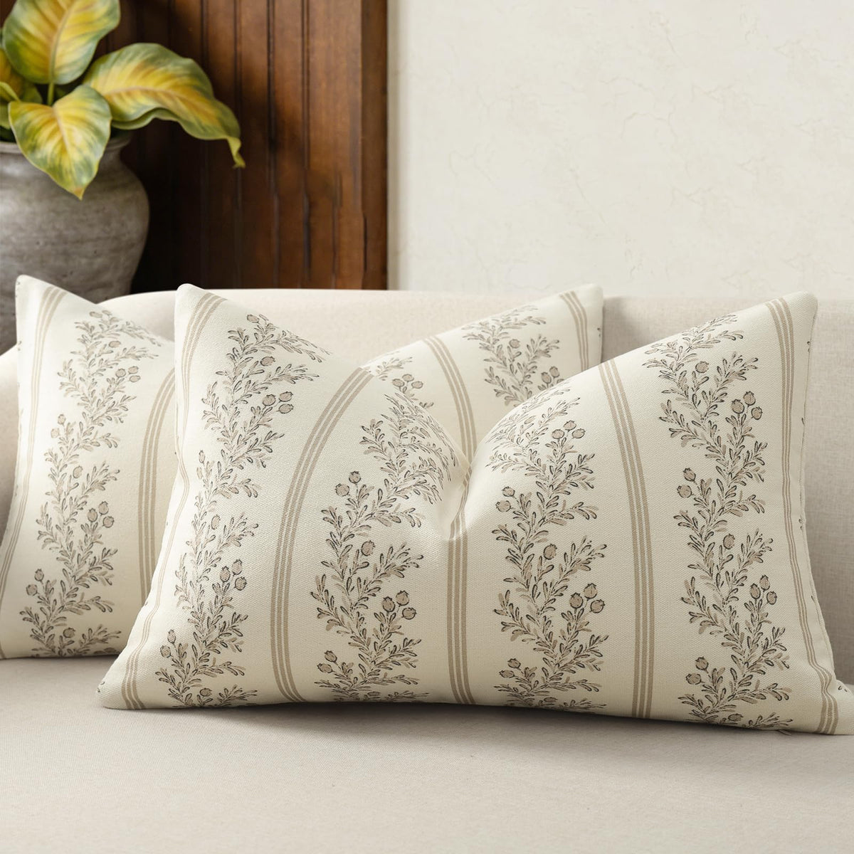 Vintage Throw Pillow Covers 20x20 Set of 2, Striped Floral Pillow Cover Botanical Patterned Decorative Cushion Covers Modern Farmhouse Home Decor for Sofa Couch Bed Living Room, Light Blue