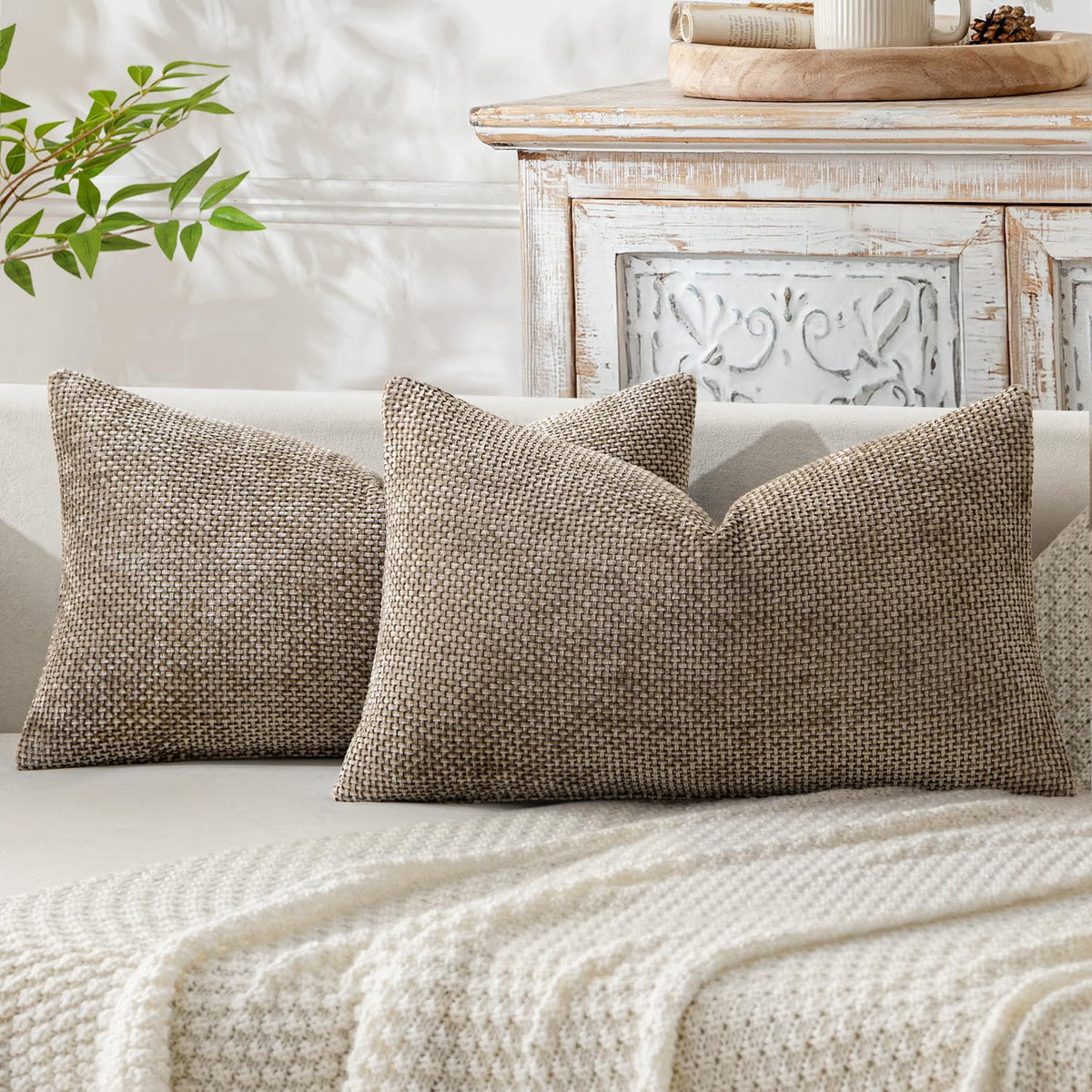 MIULEE Decorative Couch Throw Pillow Covers 20x20 Inch Neutral Beige 2 Pack
