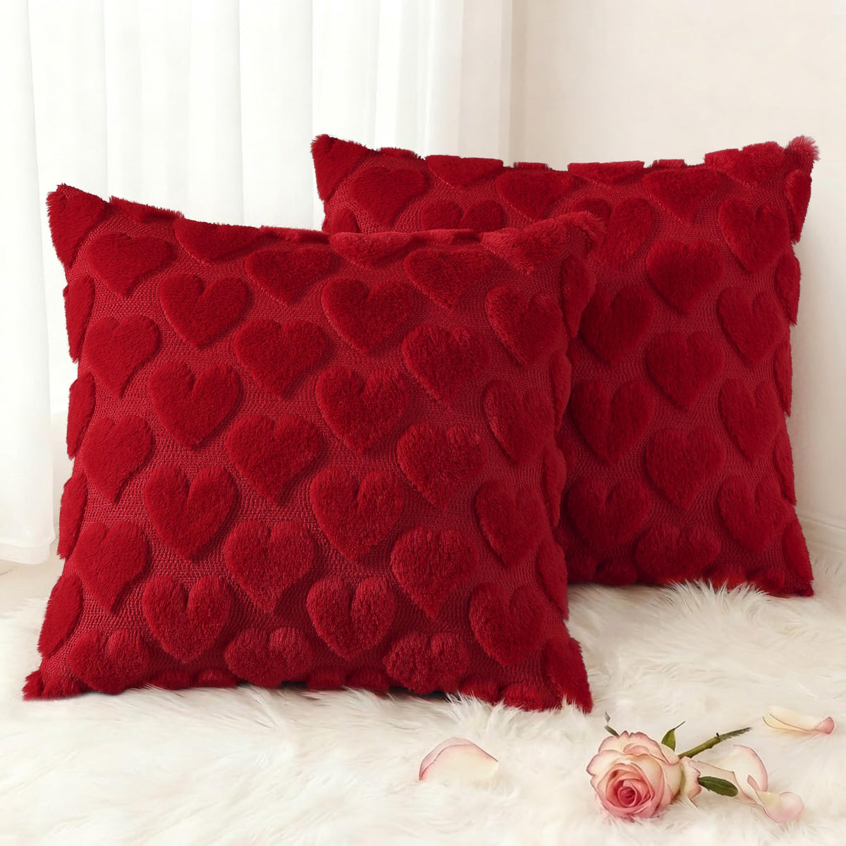 decorUhome Beige Bow Cute Girl Faux Fur Throw Pillow Covers 18x18 Set of 2