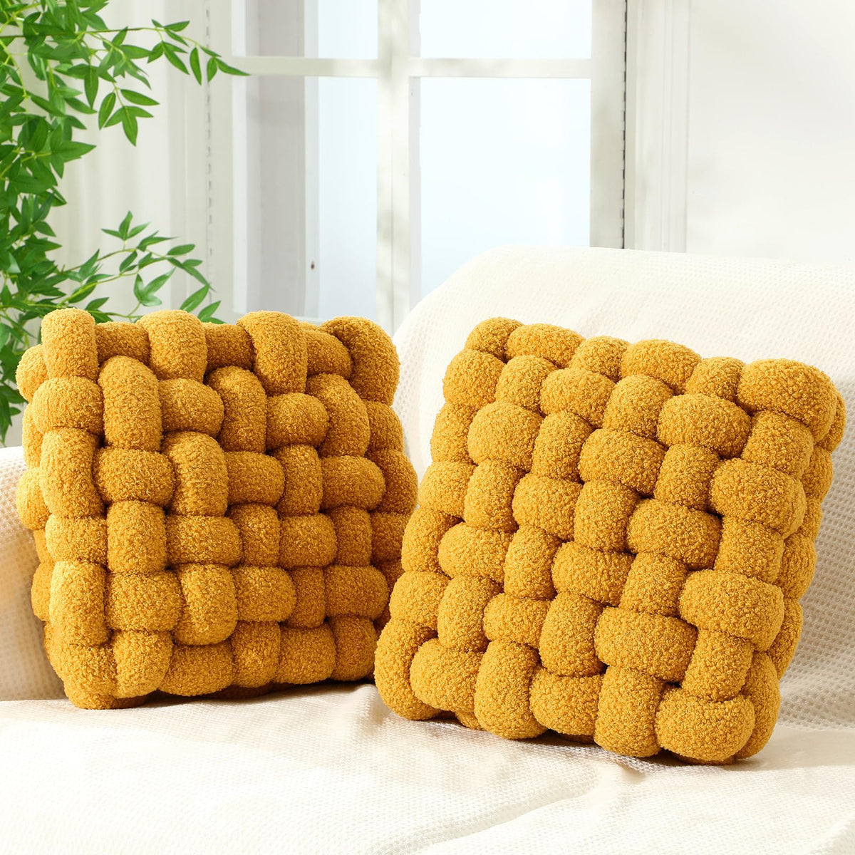 Wenqik 2 Pcs Knot Pillows Square Throw Pillow, Caramel, Crystal Velvet