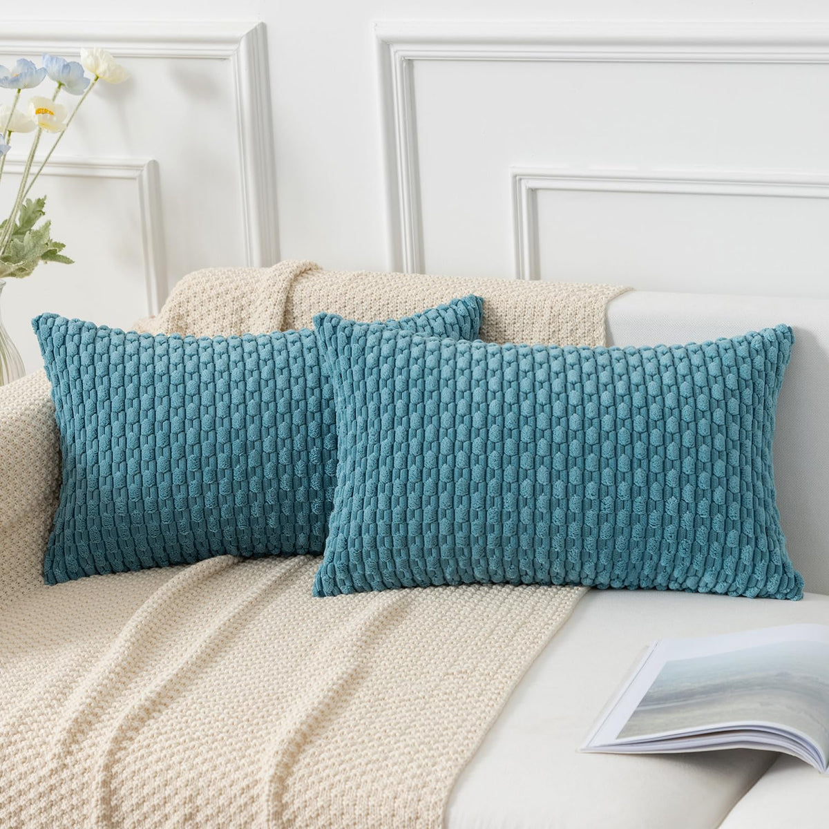 Kevin Textile Soft Corduroy 18x18 Inch Pillow Covers 2 Pack, Dark Green