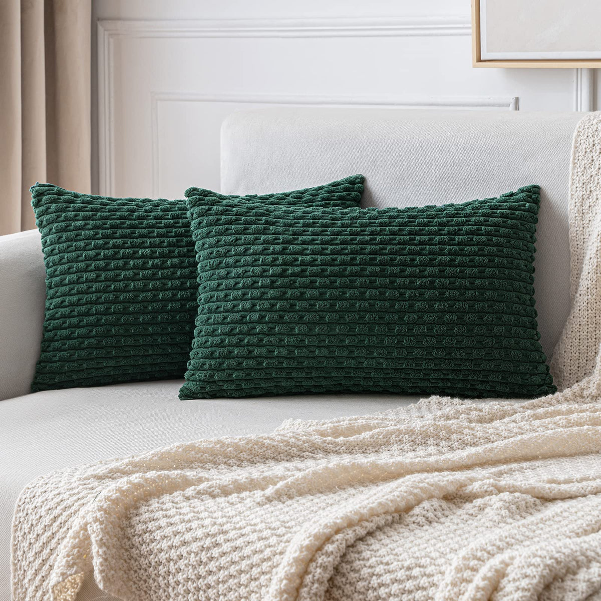 MIULEE Decorative Throw Pillow Covers 20x20 Sage Green Textured Corduroy