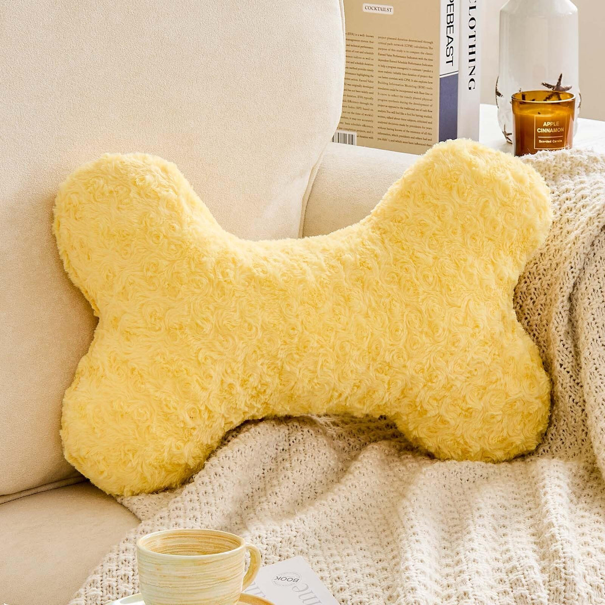 Bone Pillow Cute Bone Shaped Decorative Throw Pillows Aesthetic Home Decor Pillow Pet Pillow Plush Cushion for Bed (Cream, 15 Inch)