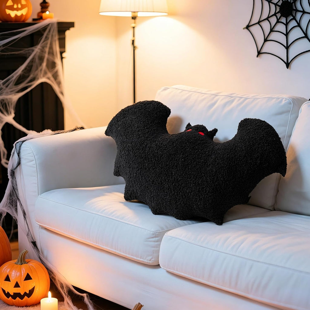 AELS Bat Pillow Set of 2, 23.6"&19.6" Bats Plush Pillow, Halloween Pillows for Holiday Party Home, Halloween Decorations for Living Room Bedroom, Black
