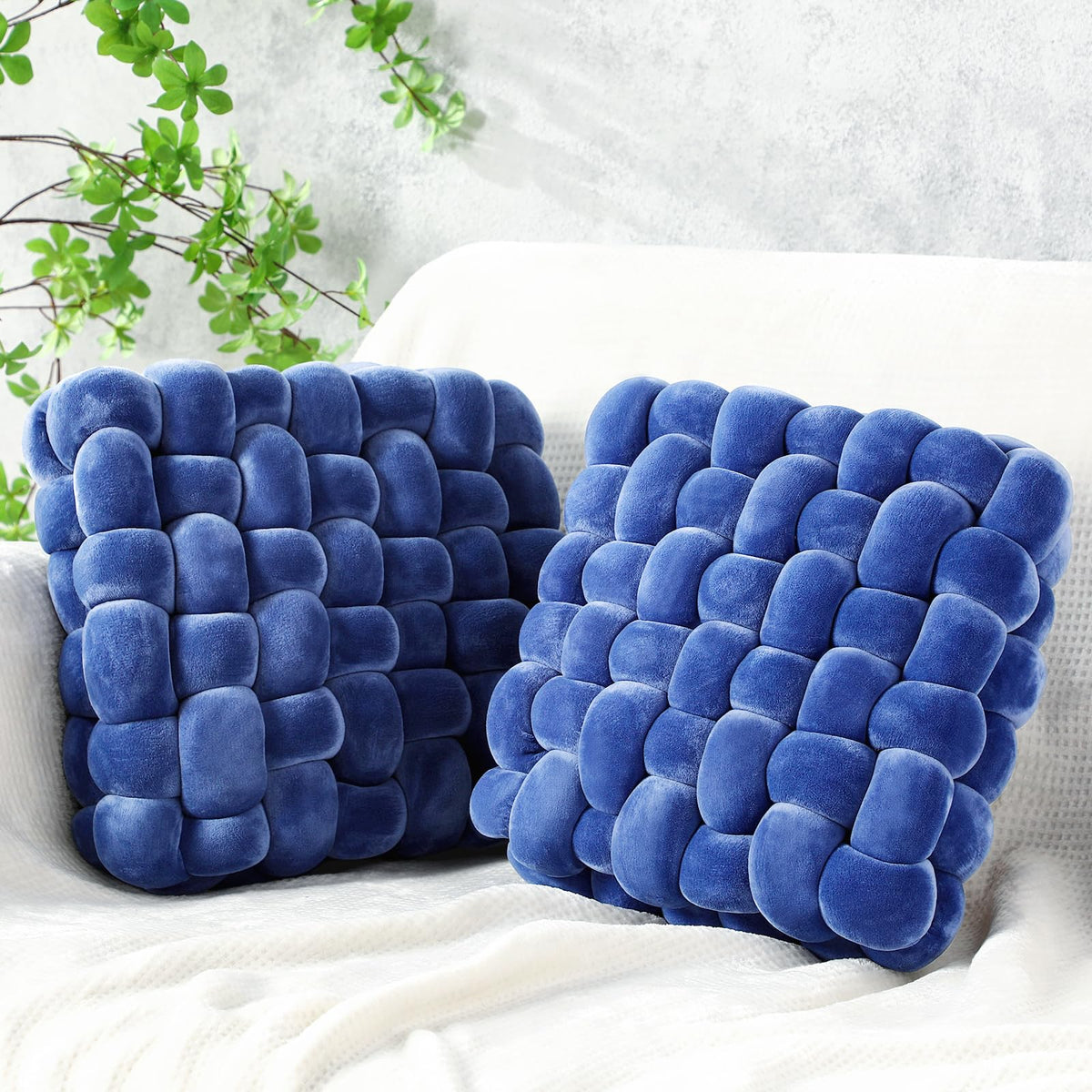 Wenqik 2 Pcs Knot Pillows Square Throw Pillow, Caramel, Crystal Velvet