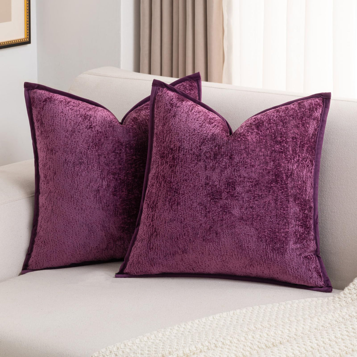 FUTEI Pack of 2 Chenille Soft Throw Pillow Covers 18x18 Inch, Hot Pink