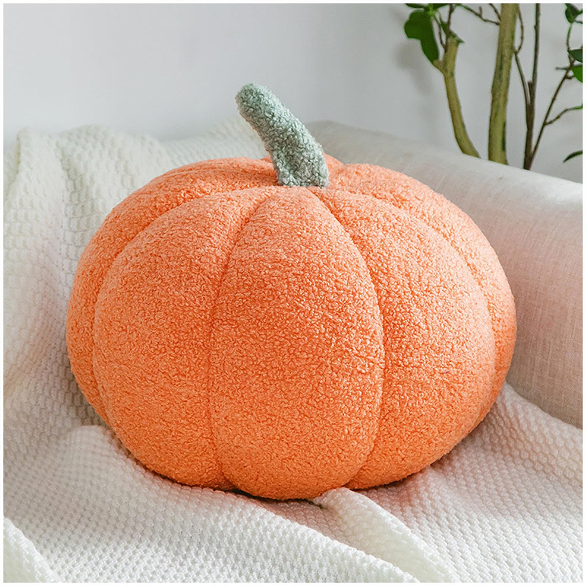 Pumpkin Pillows Fall Decor Dark Green Plush Sherpa Pumpkin Decor Pillow for Couch Bed Home Halloween Thanksgiving Party,11.02 inch