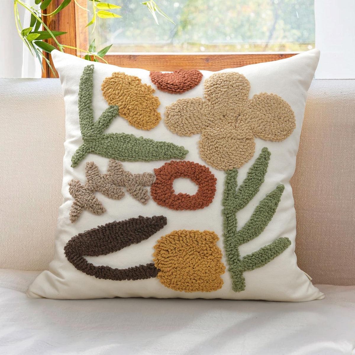 Boho Sofa Throw Pillow Covers – Exquisitely Crafted with Hand-Finished Tuft with Thick Cotton Tassel Details – Soft & Stylish Moroccan Decorative, 18x18inch (Spring Ruched)