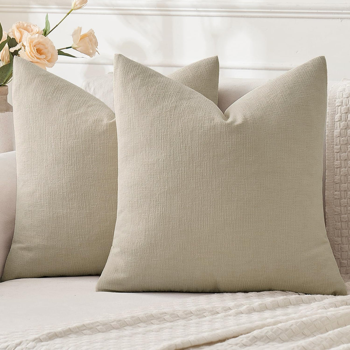 MIULEE Blush Pink Chenille Couch Throw Pillow Covers, 18x18