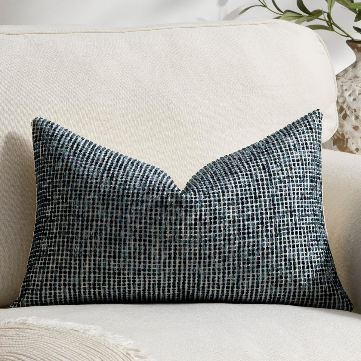 Pack of 2 Neutral Throw Pillow Covers 18x18 Boho Textured Dots Stripe Chenille Square Decorative Pillow Cases Accents for Living Room Couch Bed Farmhouse Home Decor, Taupe